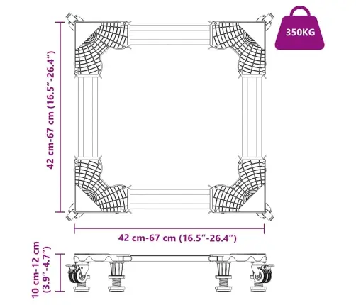 Veļas Mašīnas Bāze Ar Riteņiem Regulējama 350 Kg Vidaxl