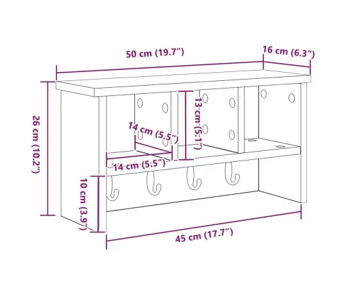 Seinale Kinnitatav Riidepuu Sonoma Tamm 50 X 16 X 26 Cm