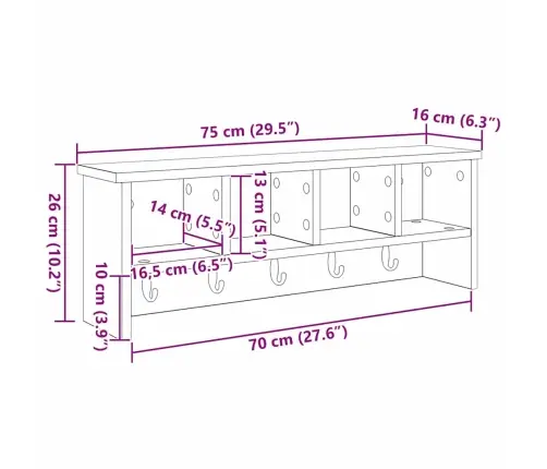 Sienas Pakaramais Ar Plauktu Dūmakaina Ozolkoka 75 X 16 X 26 Cm Vidaxl