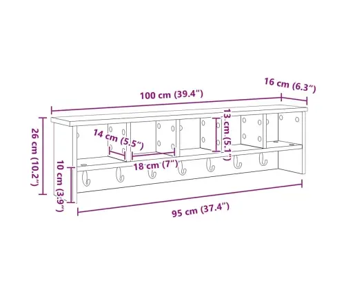 Sienas Pakaramais Ar Plauktu Melns Ozols 100 X 16 X 26 Cm Vidaxl