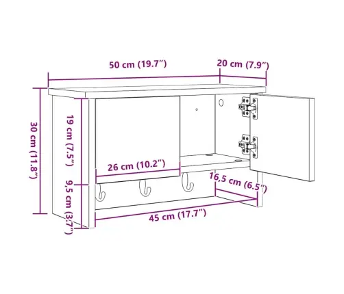 Sienas Pakaramais Ar Plauktu Betona Pelēka 50 X 20 X 30 Cm Vidaxl