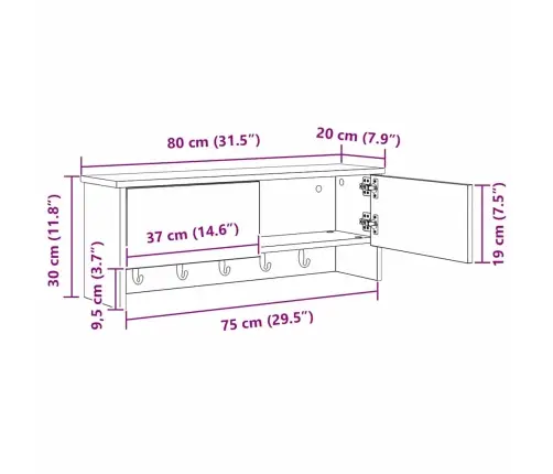 Seinale Kinnitatav Riidepuu Uksega Käsitöötamm 80 X 20 X 30 Cm Seinale Kinnitatav Riidepuu Uksega Käsitöötamm 80 X 20 X 30 Cm