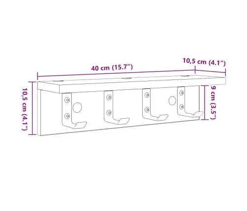Prikabinamas Paltas Su Lentyna Juoda Ąžuolo 40 X 10.5 X 10.5 Cm