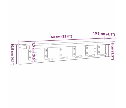 Prikabinamas Paltas Su Lentyna Juoda Ąžuolo 60 X 10.5 X 10.5 Cm