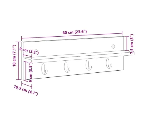 Sienas Pakaramais Ar Plauktu Melns Ozols 60 X 10.5 X 18 Cm Vidaxl