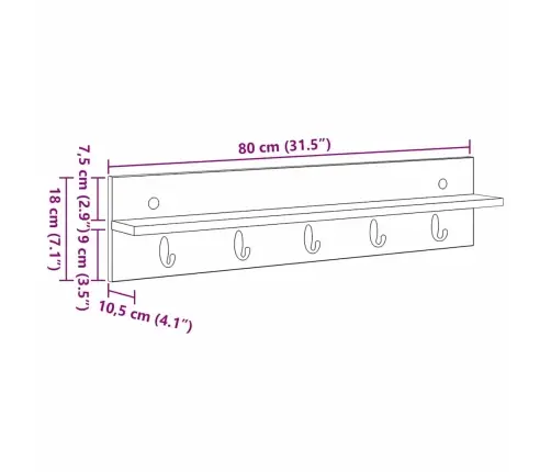 Sienas Pakaramais Ar Plauktu Melns Ozols 80 X 10.5 X 18 Cm Vidaxl