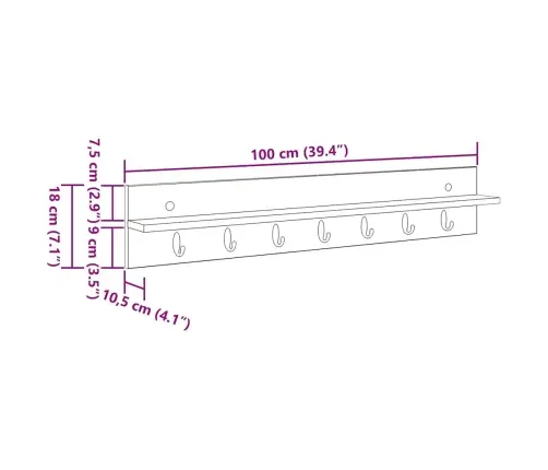 Prikabinamas Paltas Su Lentyna Juoda Ąžuolo 100 X 10.5 X 18 Cm Prikabinamas Paltas Su Lentyna Juoda Ąžuolo 100 X 10.5 X 18 Cm