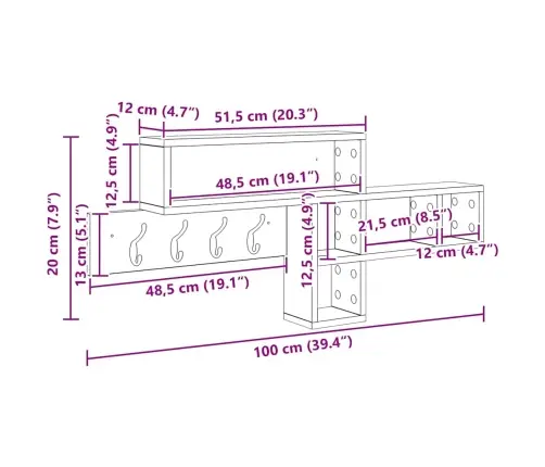 Sienas Pakaramais Ar Plauktu Sonoma Ozols 100 X 12 X 43.5 Cm Vidaxl