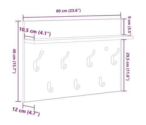 Seinale Kinnitatav Riidepuu Sonoma Tamm 60 X 40 X 12 Cm
