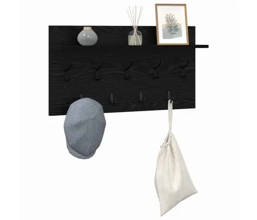 Seinale Kinnitatav Riidepuu Must Tamm 80 X 40 X 12 Cm Tehispuit