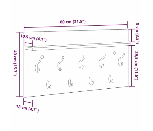 Seinale Kinnitatav Riidepuu Must Tamm 80 X 40 X 12 Cm Tehispuit