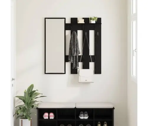 Sienas Pakaramais Ar Uzglabāšanu Ar Spoguli Melni Ozoli 100 X 10 X 100 Cm Vidaxl