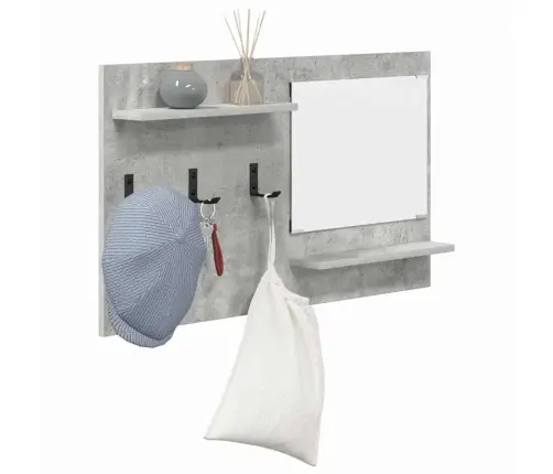 Sienas Pakaramais Ar Plauktu Ar Uzglabāšanu Ar Spoguli Betona Pelēks 90 X 10 X 50 Cm Vidaxl