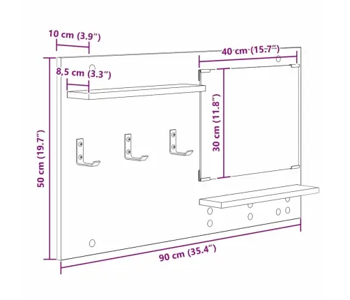 Sienas Pakaramais Vecs Koks 90 X 10 X 50 Cm Inženierijas Koks Vidaxl