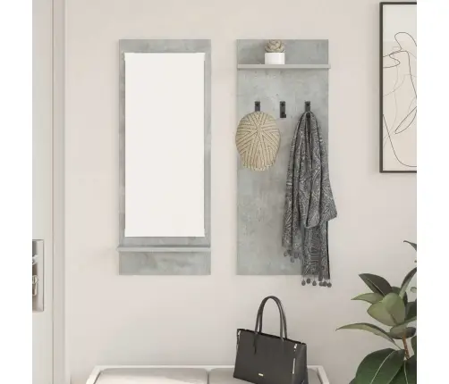 Sienas Pakaramais Ar Plauktu Ar Uzglabāšanu Ar Spoguli Betona Pelēks 70 X 10 X 90 Cm Vidaxl