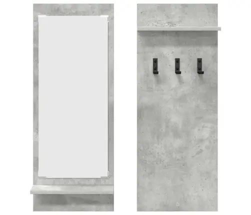 Sienas Pakaramais Ar Plauktu Ar Uzglabāšanu Ar Spoguli Betona Pelēks 70 X 10 X 90 Cm Vidaxl