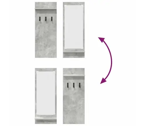 Sienas Pakaramais Ar Plauktu Ar Uzglabāšanu Ar Spoguli Betona Pelēks 70 X 10 X 90 Cm Vidaxl