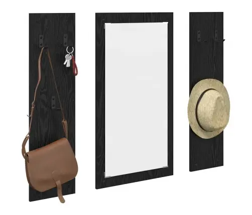 Sienas Pakaramais Ar Uzglabāšanu Ar Spoguli Melns Ozols 96 X 1.5 X 90 Cm Vidaxl