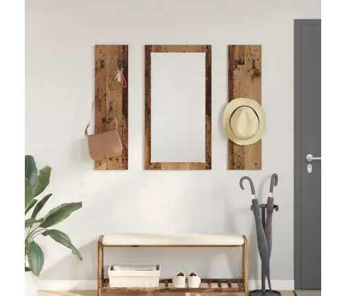 Seinale Kinnitatav Riidepuu Peegliga Vana Puit 96 X 1,5 X 90 Cm