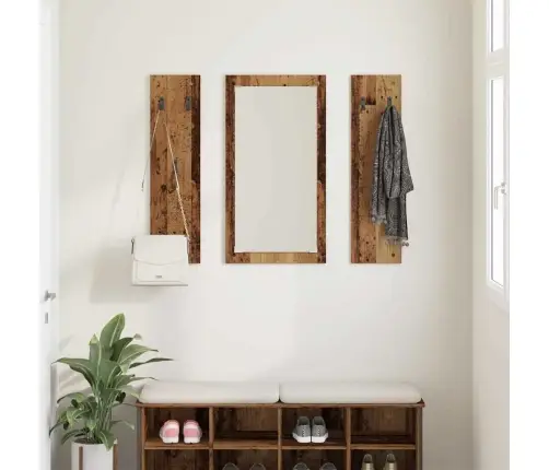 Seinale Kinnitatav Riidepuu Peegliga Vana Puit 96 X 1,5 X 90 Cm