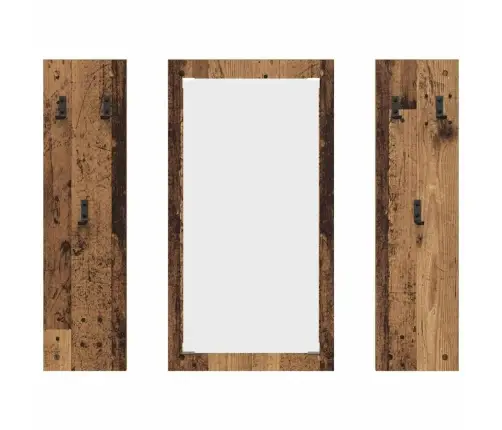 Seinale Kinnitatav Riidepuu Peegliga Vana Puit 96 X 1,5 X 90 Cm