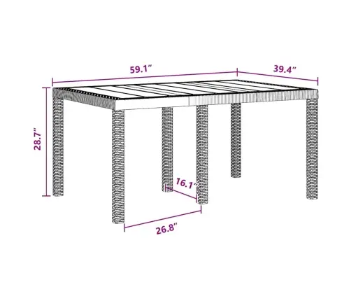 Dārza Galds Brūns 150X100X73 Cm Poliestera Rattan Vidaxl