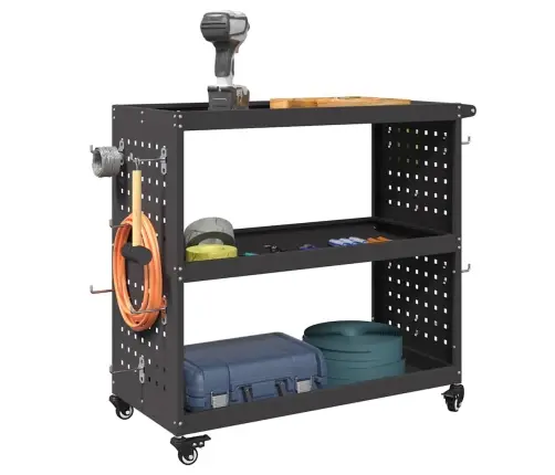 Instrumentu Ratiņi Ar Plauktu Ar Riteni Ar Uzglabāšanu Melna 75 X 35 X 73 Cm Metāls Vidaxl