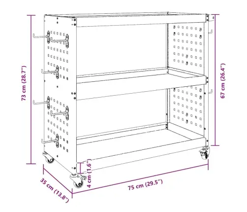 Instrumentu Ratiņi Ar Plauktu Ar Riteni Ar Uzglabāšanu Melna 75 X 35 X 73 Cm Metāls Vidaxl