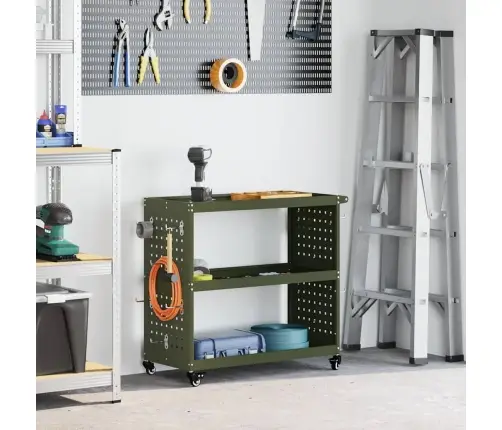 Instrumentu Ratiņi Ar Plauktu Ar Riteni Ar Uzglabāšanu Olīvu Zaļa 75 X 35 X 73 Cm Vidaxl