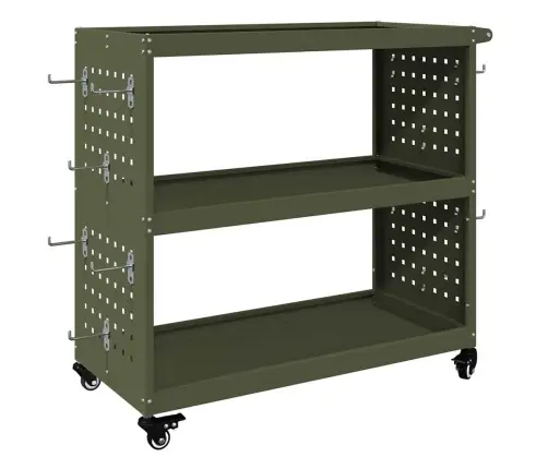 Instrumentu Ratiņi Ar Plauktu Ar Riteni Ar Uzglabāšanu Olīvu Zaļa 75 X 35 X 73 Cm Vidaxl