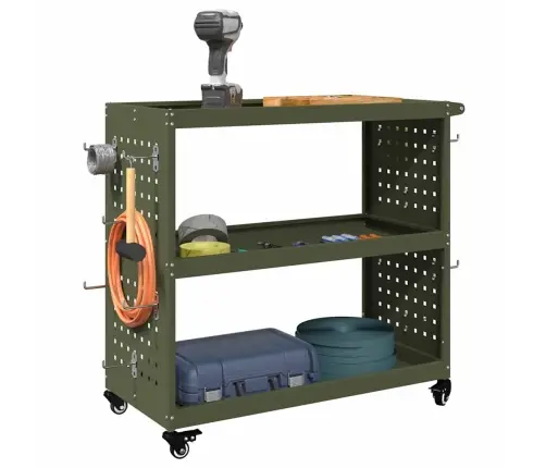 Instrumentu Ratiņi Ar Plauktu Ar Riteni Ar Uzglabāšanu Olīvu Zaļa 75 X 35 X 73 Cm Vidaxl