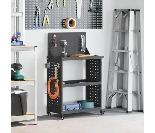 Instrumentu Ratiņi Ar Plauktu Ar Riteni Ar Uzglabāšanu Melna 65 X 35 X 111 Cm Metāls Vidaxl