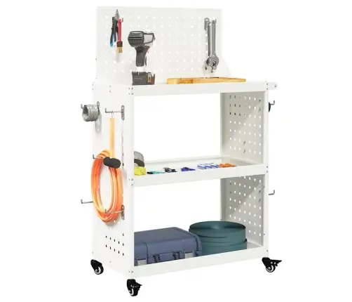 Instrumentu Ratiņi Ar Plauktu Ar Riteni Ar Uzglabāšanu Balts 65 X 35 X 111 Cm Metāls Vidaxl