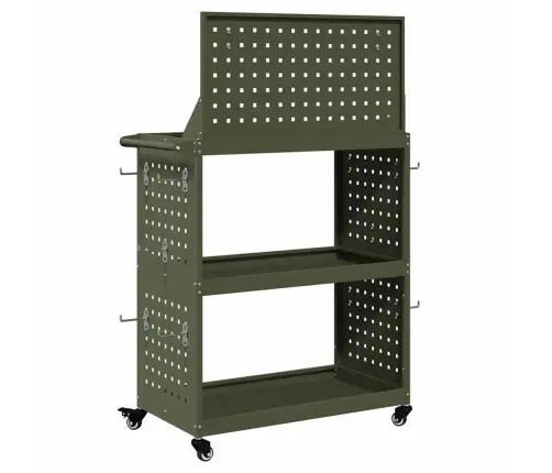 Instrumentu Ratiņi Ar Plauktu Ar Riteni Ar Uzglabāšanu Olīvu Zaļa 65 X 35 X 111 Cm Vidaxl