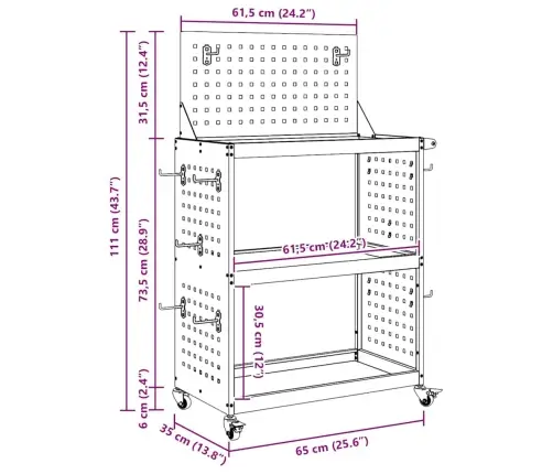Instrumentu Ratiņi Ar Plauktu Ar Riteni Ar Uzglabāšanu Olīvu Zaļa 65 X 35 X 111 Cm Vidaxl