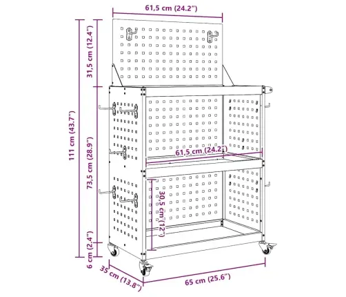 Instrumentu Ratiņi Melna 65 X 35 X 111 Cm Pulverkrāsots Tērauds Vidaxl