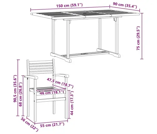 Aia Söögilaudade Komplekt 5 Pcs Neutraalne Tugev Akatsiapuu