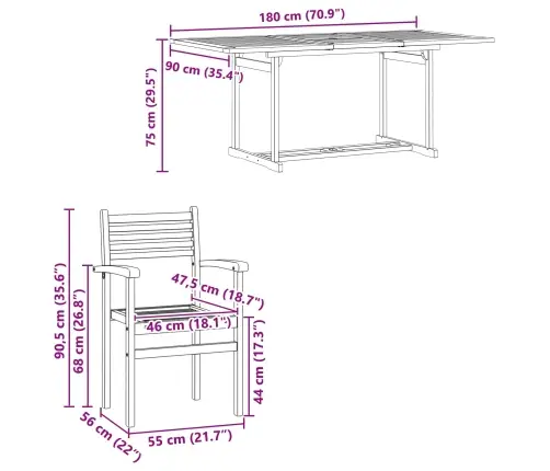 Dārza Ēdamgalds 9 Pcs Brūna Ciets Tekša Koks Vidaxl