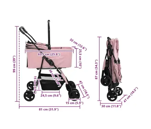 Kokkupandav Lemmikloomade Kärud Roosa 81 X 47 X 99 Cm Polüester