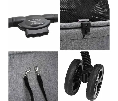 Saliekams Mājdzīvnieku Ratiņš Regulējams Pelēka 81 X 47 X 99 Cm Vidaxl