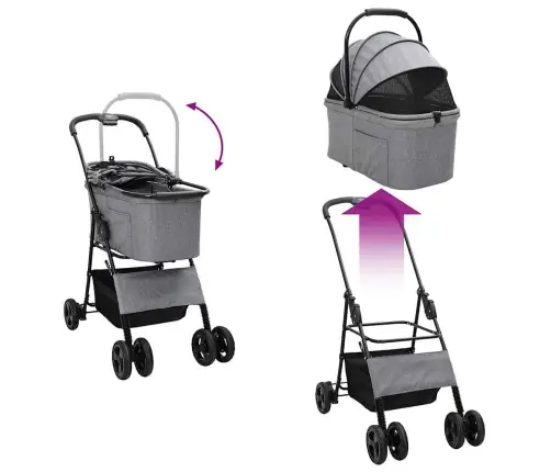 Saliekams Mājdzīvnieku Ratiņš Regulējams Pelēka 81 X 47 X 99 Cm Vidaxl