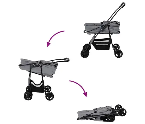 Saliekams Mājdzīvnieku Ratiņš Regulējams Pelēka 81 X 47 X 99 Cm Vidaxl