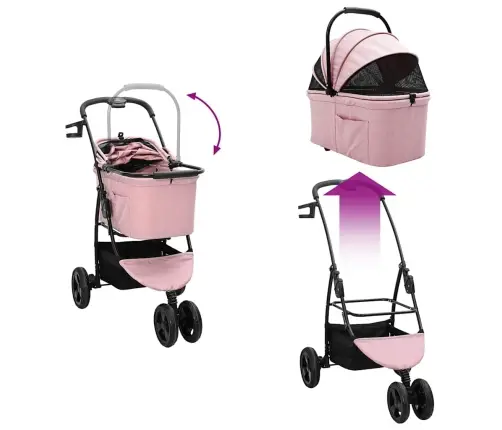 Saliekams Mājdzīvnieku Ratiņš Regulējams Rozā 78 X 54 X 101 Cm Vidaxl