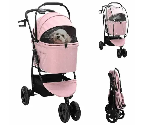 Saliekams Mājdzīvnieku Ratiņš Regulējams Rozā 78 X 54 X 101 Cm Vidaxl