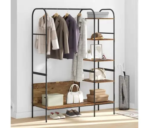 Drēbju Statīvs Ar Plauktiem Vecs Koks 120X44X160 Cm Apstrādāts Koks Vidaxl
