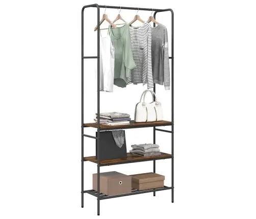 Drabužių Stovas Su Lentyna Rūkyta Ąžuolas 77 X 30 X 171 Cm