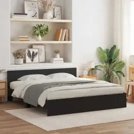 Gultas Rāmis Ar Atzveltni Melns Ozols 203 X 185 X 70 Cm Vidaxl