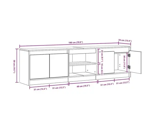 Televizora Skapīša Brūna 180 X 34 X 50 Cm Vidaxl