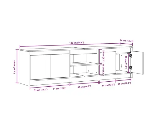 Televizora Skapīša Melna 182 X 34 X 50 Cm Vidaxl