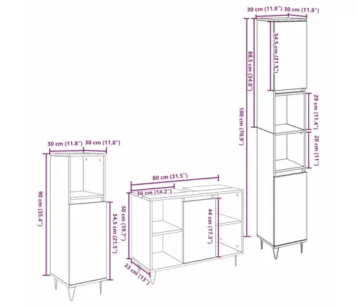 Vannas Istabas Mēbeļu Komplekts Ar Uzglabāšanu 3 Pcs Vecs Koks Vidaxl